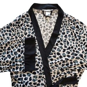 Linea Donatella Women's L/XL Animal Print Wrap Tie Robe Long Sleeve Black Trim‎
